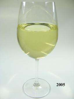 Weinglas mit Weißwein, langer Boden (Echtglas) Attrappe (7,5x20 cm)
