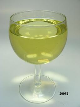 Weinglas mit Weißwein, kurzer Boden (Echtglas) Attrappe (8x14 cm)
