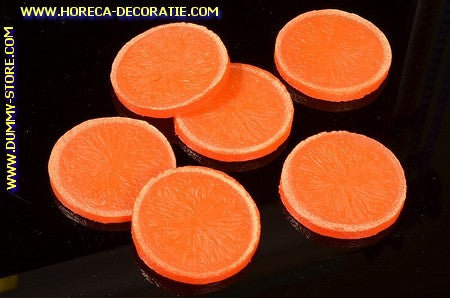 Orangenscheiben, 6 Stück - Ø 60 mm - Fruchtattrappe 6 cm