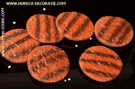 Hamburger, gegrillt, 6 Stück – Ø 100 mm – Fake-Imitation, Attrappe-Imitation