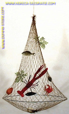 Fischernetz (rund) mit 8 Dekorationen - 44x80 cm - Fischattrappe